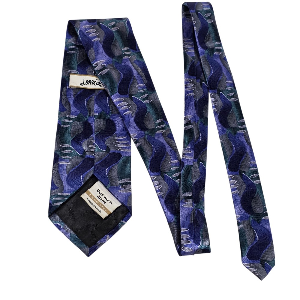 J Garcia Mens Necktie Blue Gray 'Duckworm Alarm' Limited Edition Silk Classic